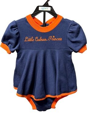 Vintage Little King Auburn Princess Bubble Romper Dress 6M Navy Orange